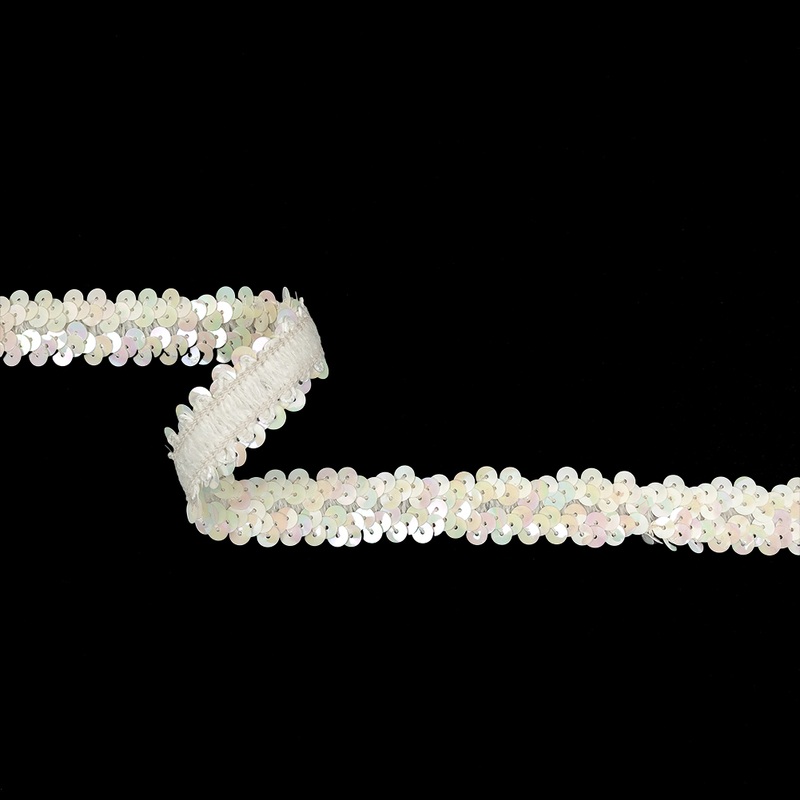 White Iris Two Row Stretch Sequins Trim – 0.875″