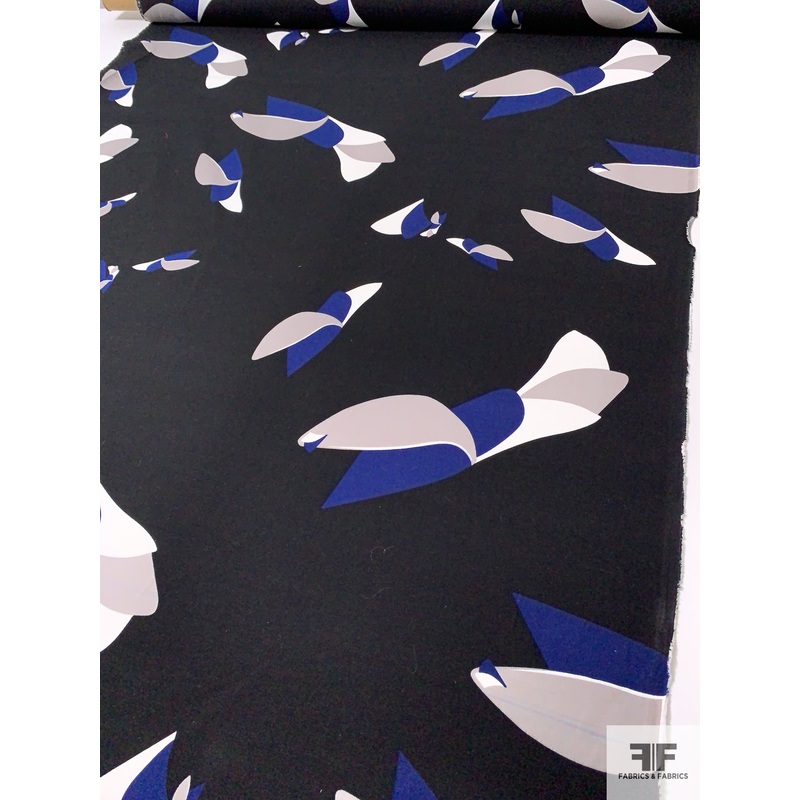 Abstract Printed Heavy Cotton-Rayon Crepe – Black / Navy / Grey / White Fabric by the Yard