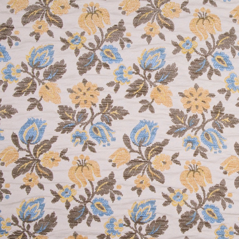 Beige/Sky Blue/Mustard/ Dark Olive Floral Chenille