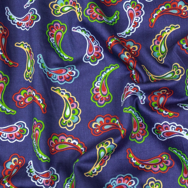 Blue, Red and Lime Simple Paisley Cotton Shirting