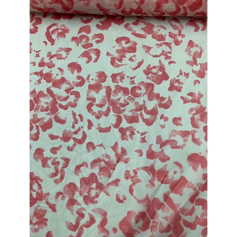 Brushstroke Floral Printed Silk Chiffon – Raspberry / White Fabric by the Yard