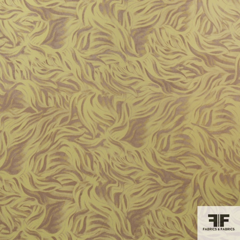 Brushstroke Leaf Silk Printed Georgette – Yellow/Tan Fabric by the Yard