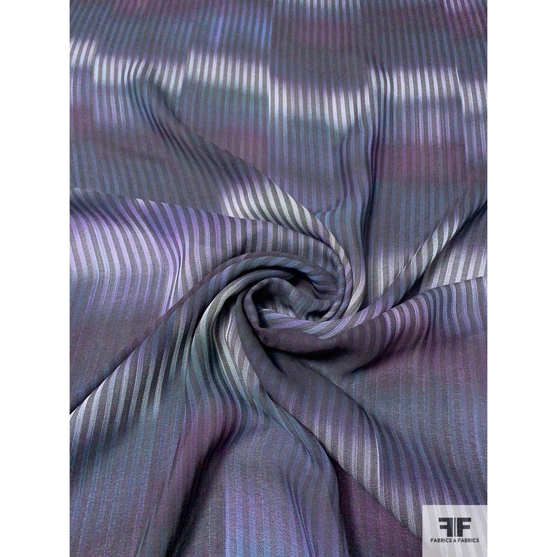 Hazy and Striped Rayon Gauze Challis – Navy / Purples / Grey Fabric by the Yard