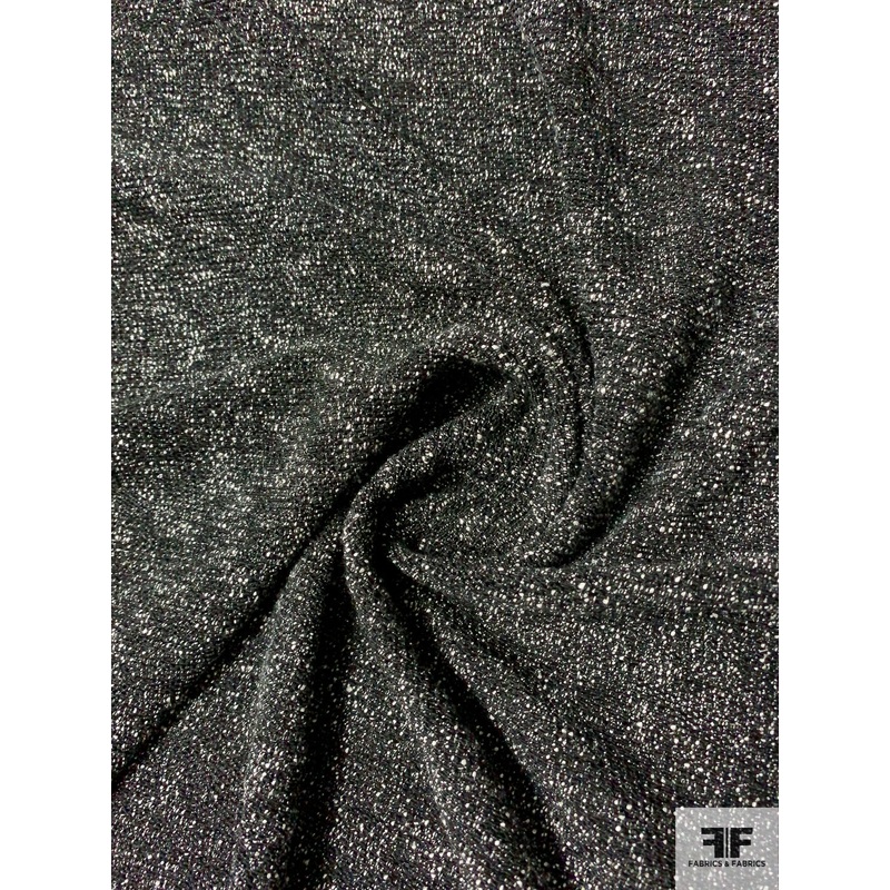 Italian Boucle Look Loosely Woven Knit-Like Cotton Blend – Black / Off-White Fabric by the Yard