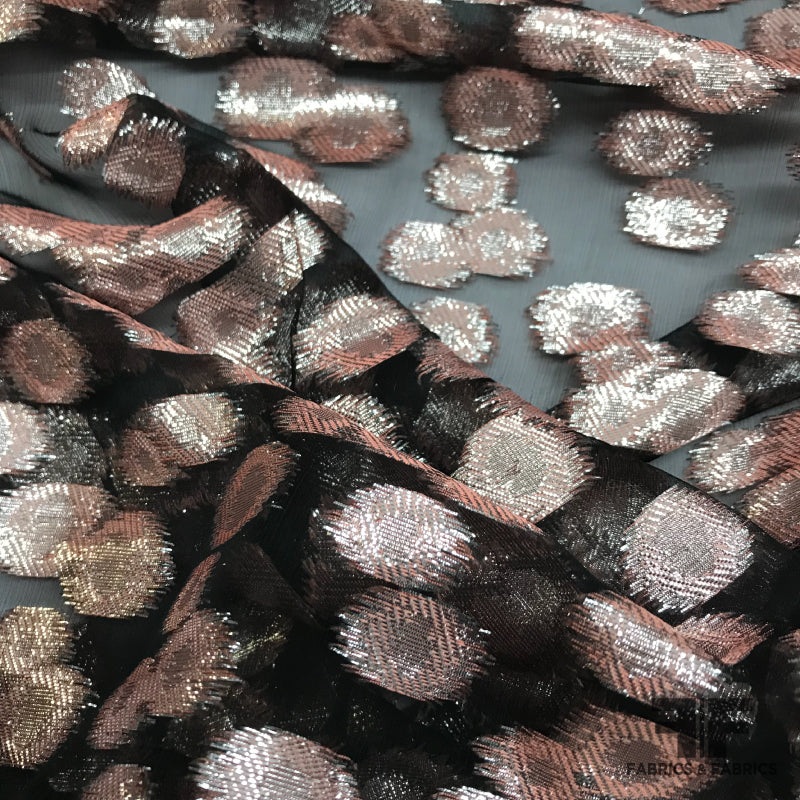 Italian Dot Metallic Silk Chiffon Burnout – Black/Pink Fabric by the Yard