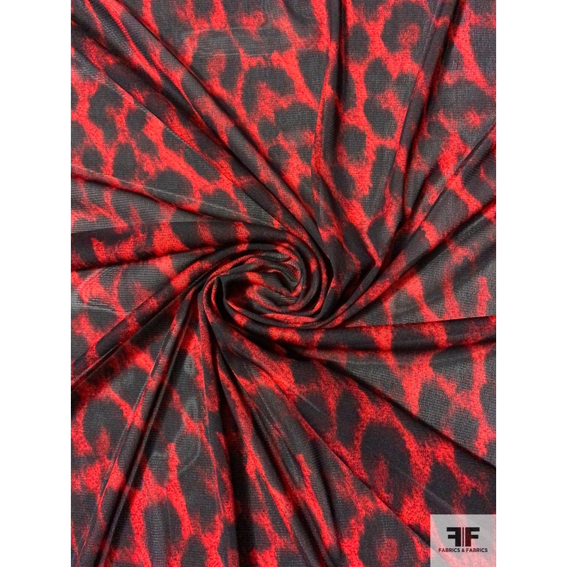 Leopard Printed Stretch Tulle – Red / Black Fabric by the Yard