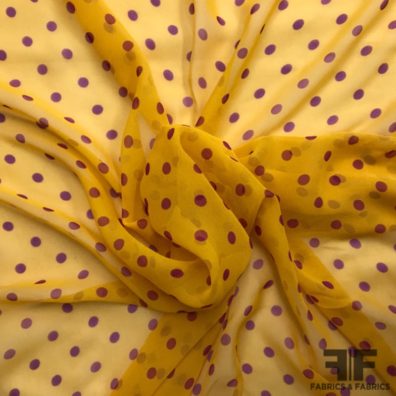 Polka Dot Silk Chiffon – Tangerine / Magenta Fabric by the Yard