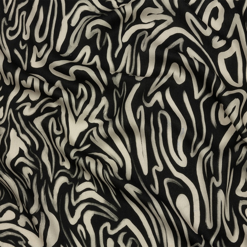 Rayon Challis – Black and White Abstract Lines – Gallery Tour Print – Mood Exclusive Metro Collection