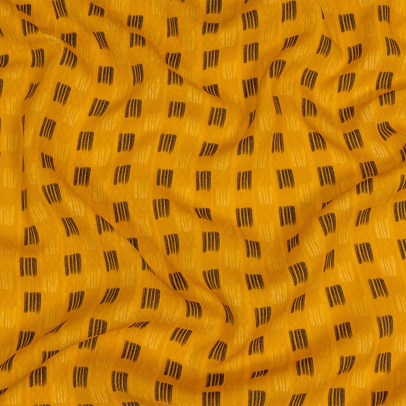 Sustainable Viscose Floral Jacquard Print – Saffron and Brown Line Squares – Mood Exclusive Calligraphy Lesson