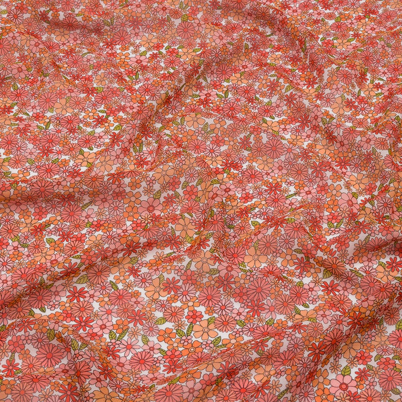 Viscose Georgette – Orange Floral – Strawberry Fields Print – Mood Exclusive Secret Garden Collection