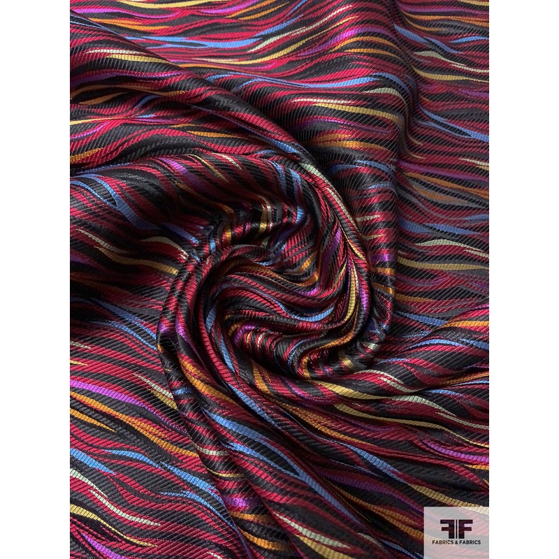 Wavy Striations Silk Necktie Jacquard Brocade – Cranberry / Black / Purple / Blue / Orange Fabric by the Yard