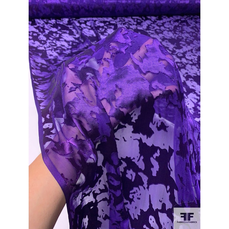 Abstract Burnout Silk-Rayon Chiffon – Purple Fabric by the Yard