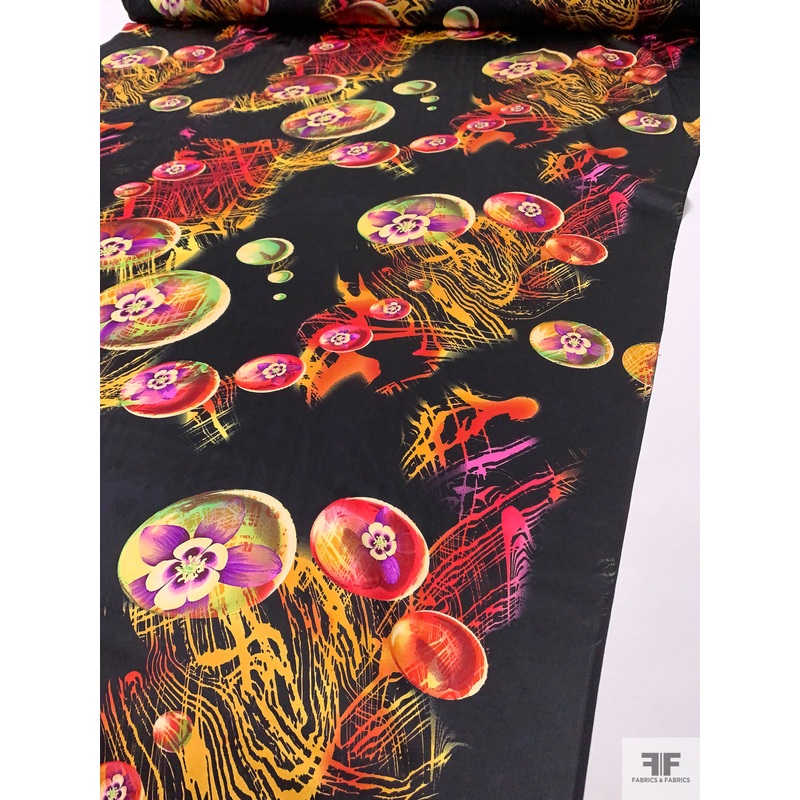 Abstract Printed Silk Charmeuse – Red / Marigold / Green / Violet / Black Fabric by the Yard