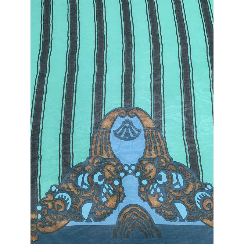 Anna Sui Striped Border Pattern Printed Silk Chiffon – Ocean Green / Black / Blue Fabric by the Yard