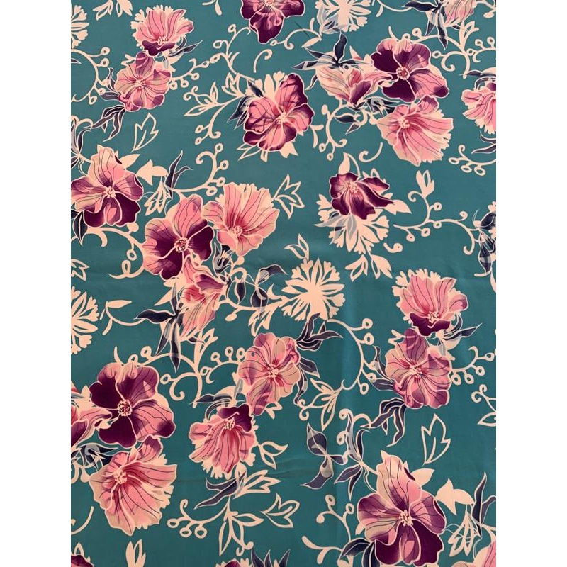 Asian Garden Floral Stretch 2-Ply Silk Crepe – Violet / Pink / Teal / White Fabric by the Yard