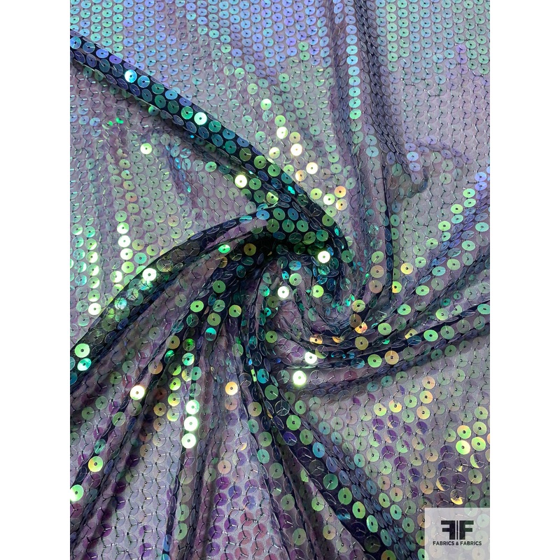 Aurora Borealis Sequins on Black Chiffon Fabric by the Yard