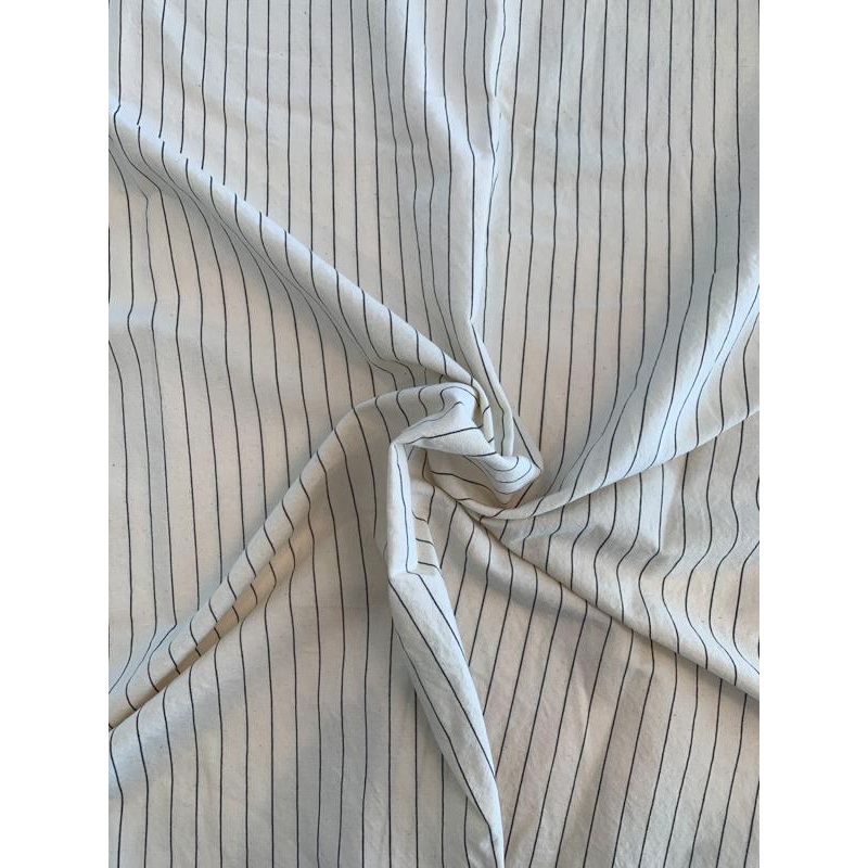 Baseball Striped Woven Cotton Chambray – Ivory / Navy Fabric by the Yard