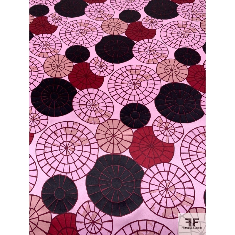 Dart Board Printed Silk Charmeuse – Carnation Pink / Maroon / Black Fabric by the Yard