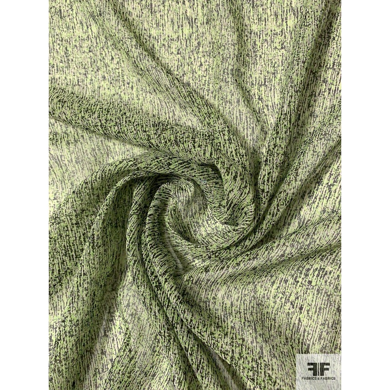 Italian Micro-Graphic Printed Silk Chiffon – Lime / Black Fabric by the Yard