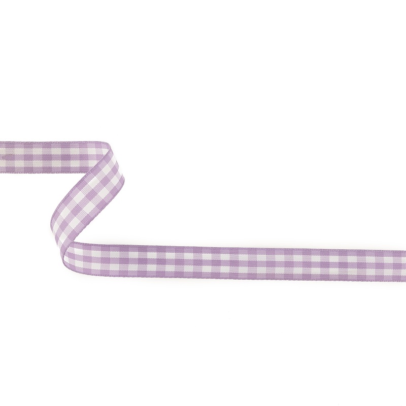 Lilac and Bright White Gingham Woven Ribbon – 0.625″