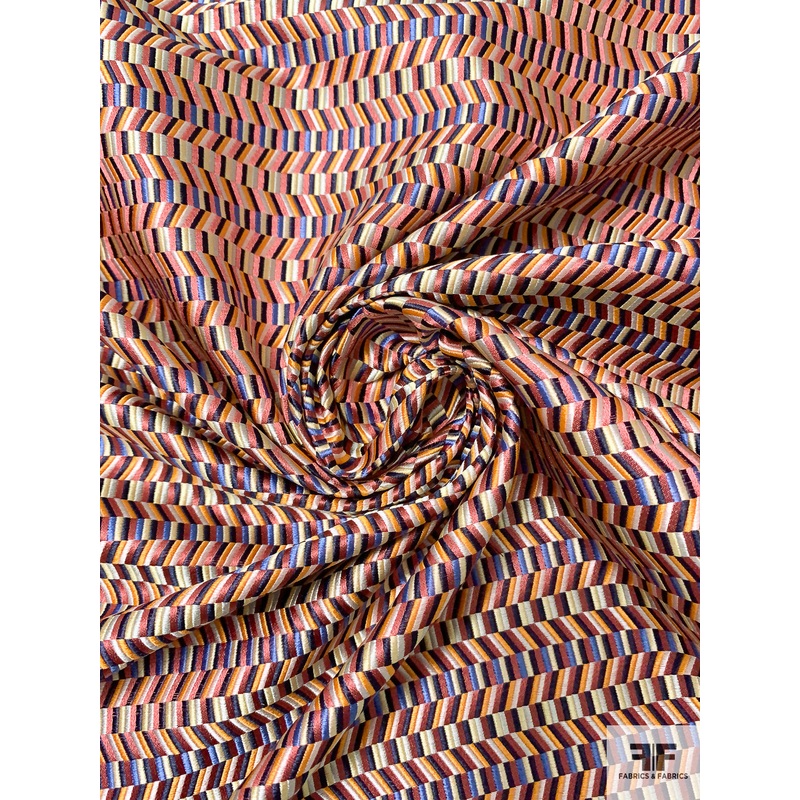 Modern Herringbone-Like Silk Necktie Jacquard Brocade – Dusty Rose / Blue / Orange / Navy Fabric by the Yard