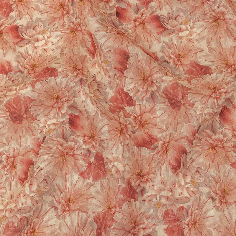 Pink, Red and Gray Packed Florals Lightweight Linen Woven
