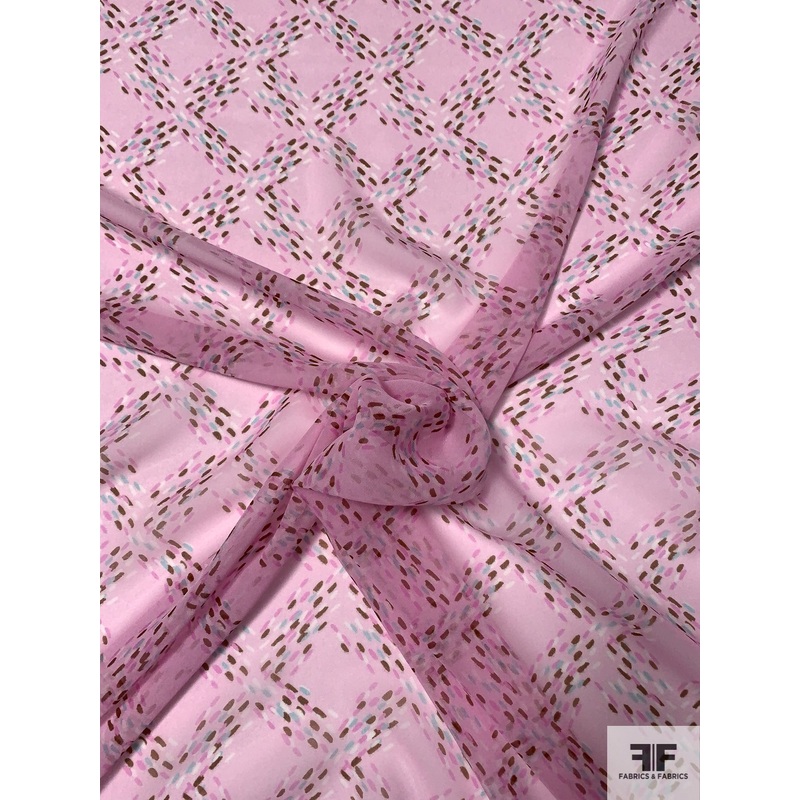 Spots in Criss Cross Printed Silk Chiffon – Pink / Caramel / Sky Blue / White Fabric by the Yard