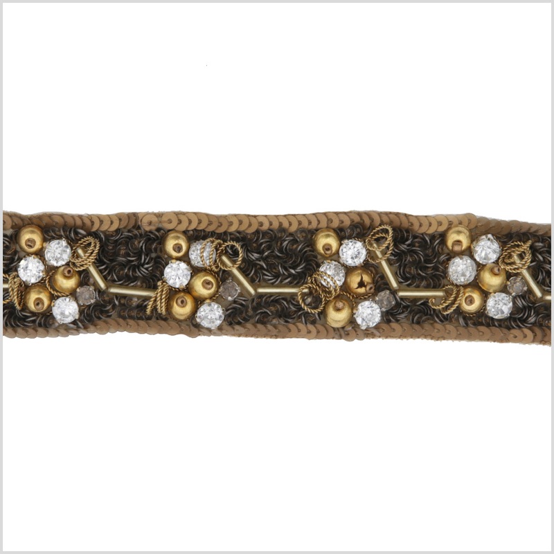 1.25″ Gold/Copper/Brown Beaded Sequins and Rhinestone Trim
