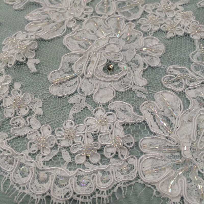 Beaded Double Border Alencon Lace – White Fabric by the Yard