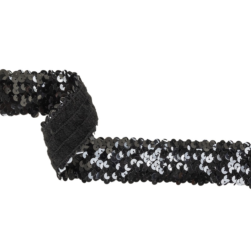 Black Four Row Stretch Sequins Trim – 1.5″