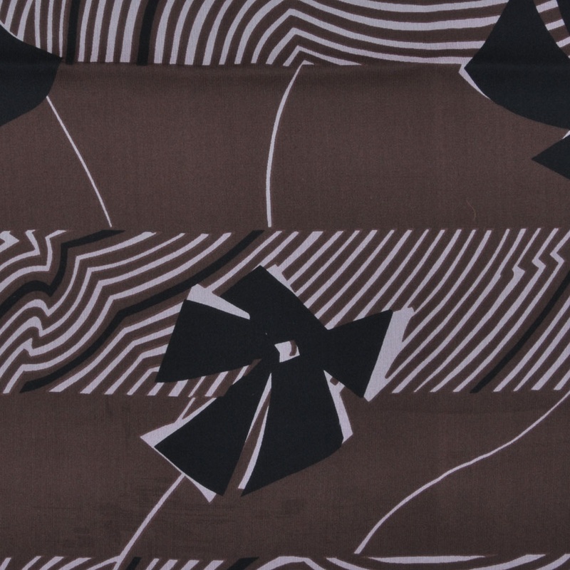 Brown and Light Pink Geometric and Floral Silk Chiffon