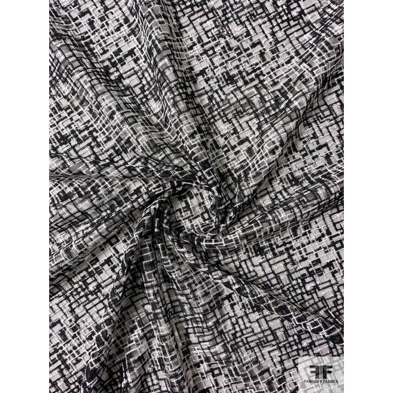 Densely Crosshatch Embroidered Tulle – Black / Off-White Fabric by the Yard