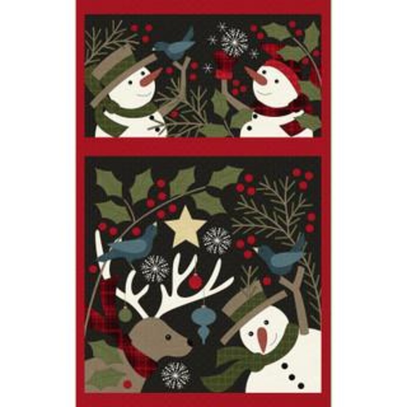 Holly Jolly Flannel  –  Snowmen Panel 27″ Black