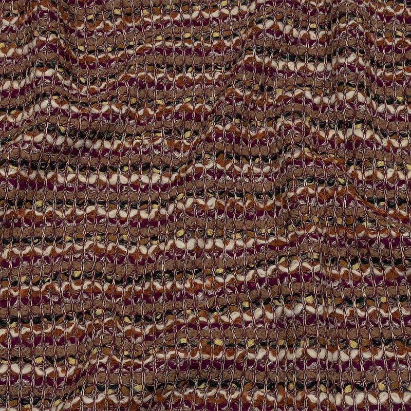 Magenta, Beige and Burnt Orange Striped Chunky Wool Blend Boucle Sweater Knit