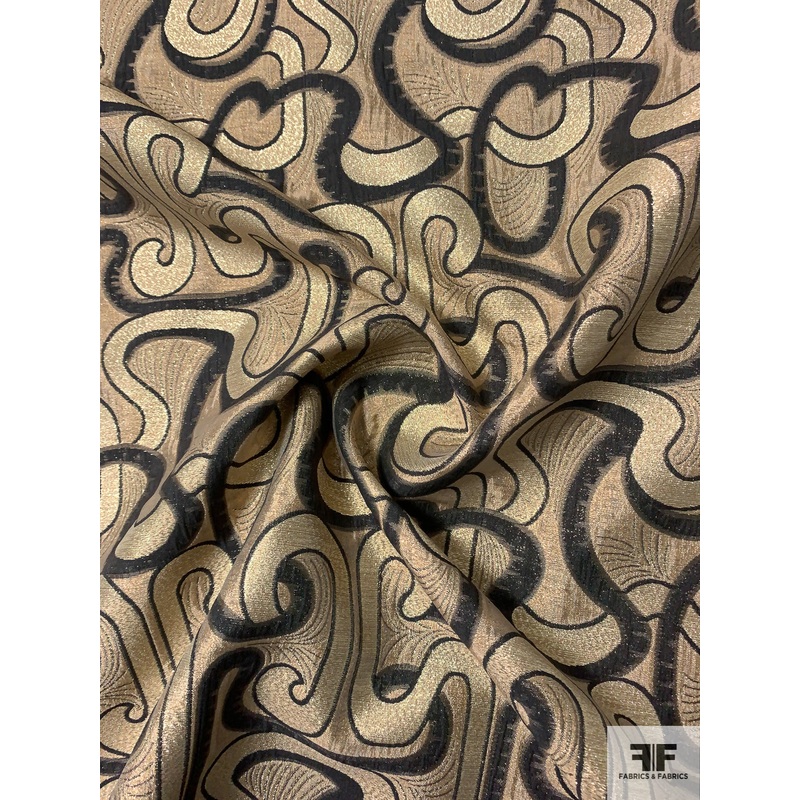 Metallic Abstract Brocade – Gold/Black/Taupe Fabric by the Yard