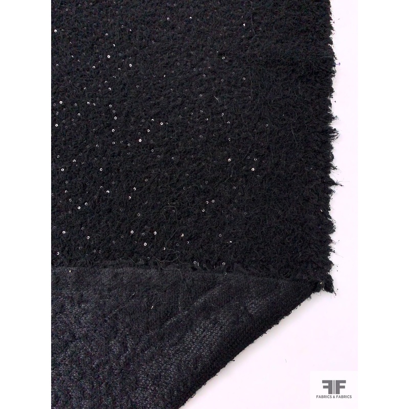 Novelty Boucl Wool-Like Knit with Sequins – Black Fabric by the Yard