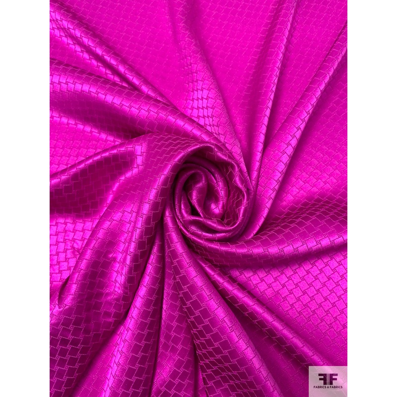 Slanted Squares Jacquard Silk Charmeuse – Purple-Magenta Fabric by the Yard