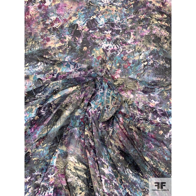 Stormy Abstract Printed Silk Chiffon – Multicolor Fabric by the Yard