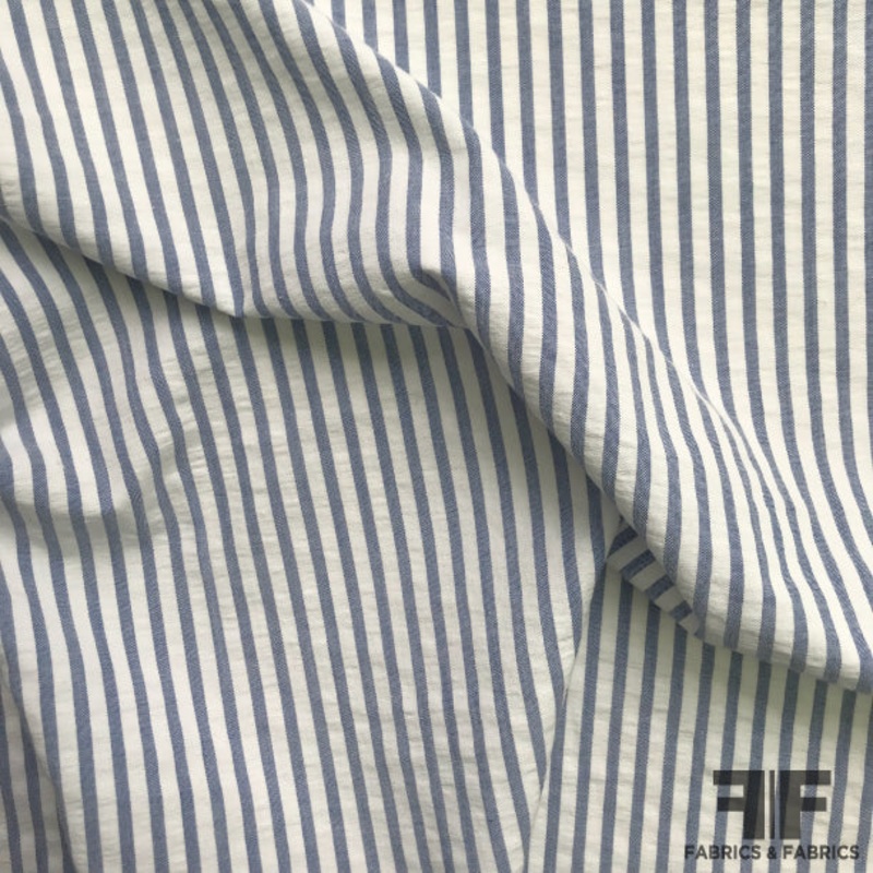Striped Cotton Seersucker Shirting – Blue/White Fabric by the Yard