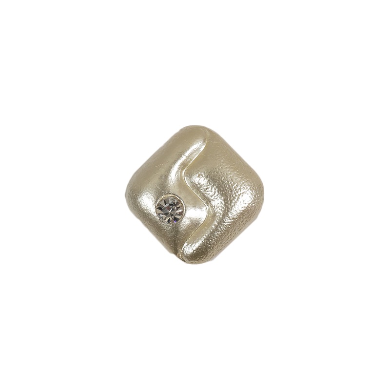 Vintage Pearl Finished Shank Back Square Glass Button with Rhinestone – 22L/14mm