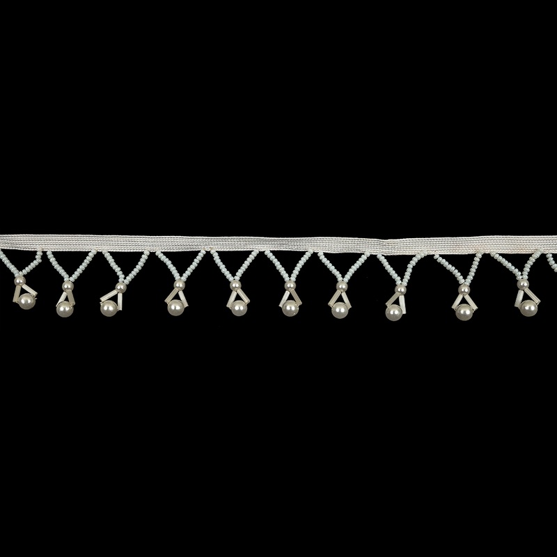 Vintage Pearlescent White and Ivory Round, Seed and Bugle Beaded Fringe Trim – 1.25″