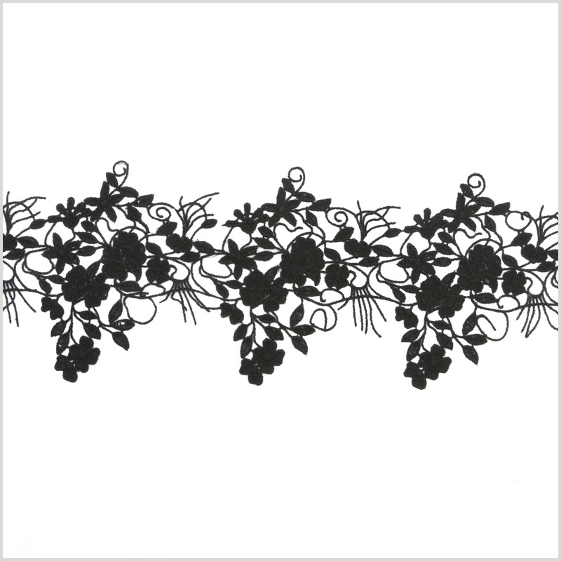 3″ Metallic Black Floral Lace Trim