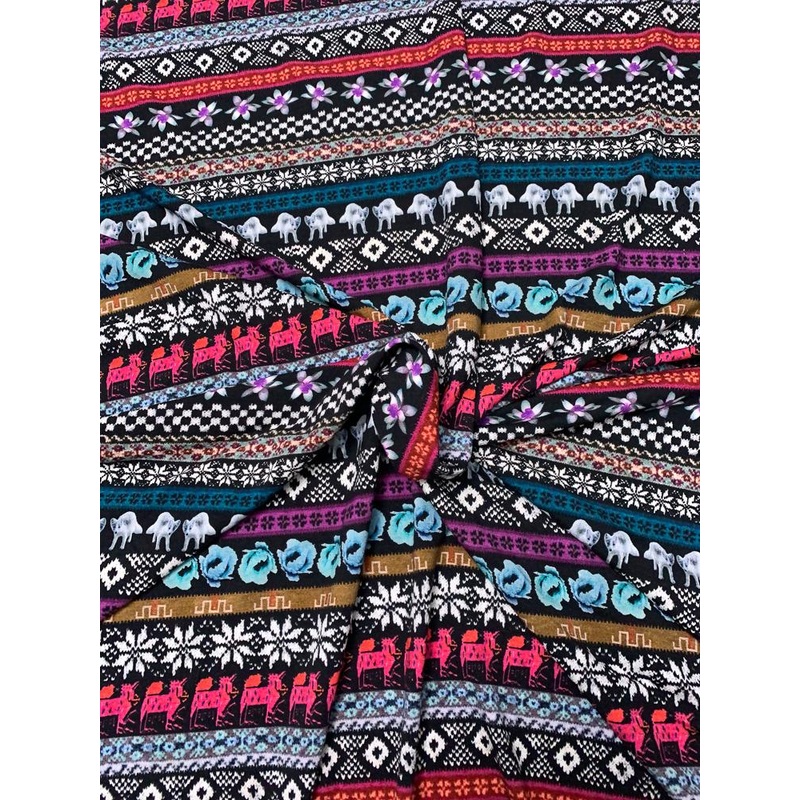 Boho Striped Pattern Stretch Rayon Jersey Knit – Multicolor Fabric by the Yard