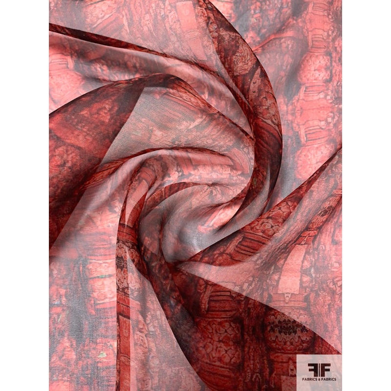Ethnic-Inspired Printed Silk Organza – Red / Black / Blush Fabric by the Yard