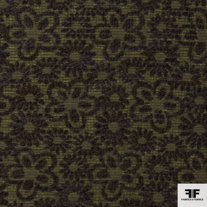 Floral Wool Tweed – Green/Purple Fabric by the Yard