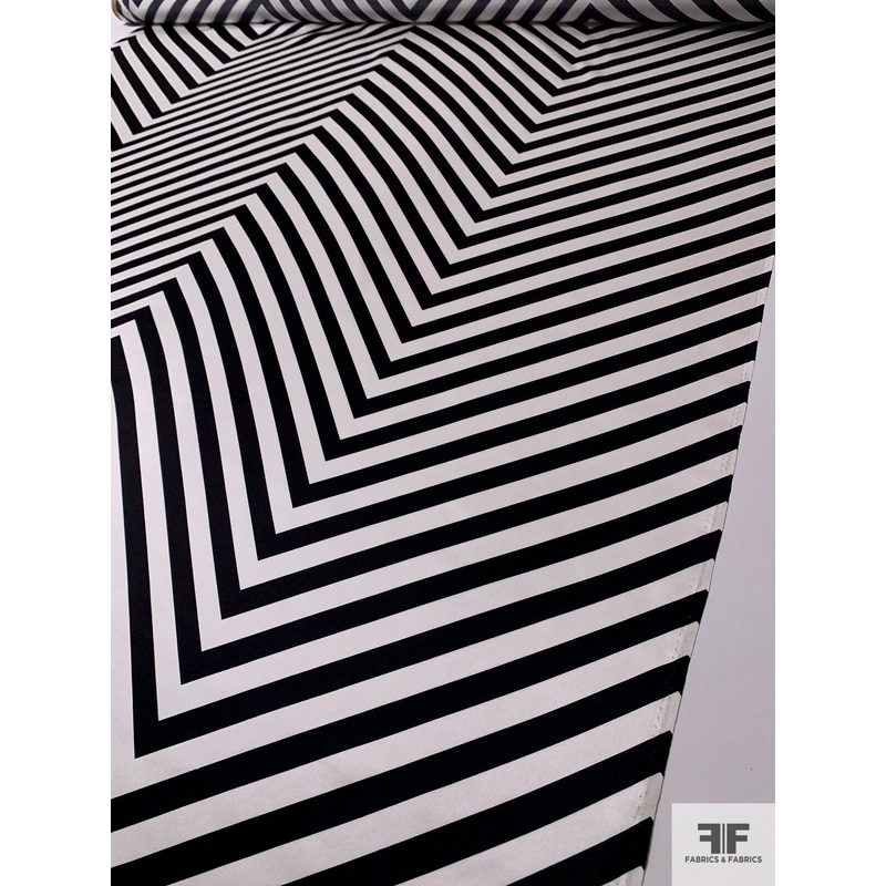 Giant Zig Zag Printed Silk Charmeuse – Black / Off-White Fabric by the Yard