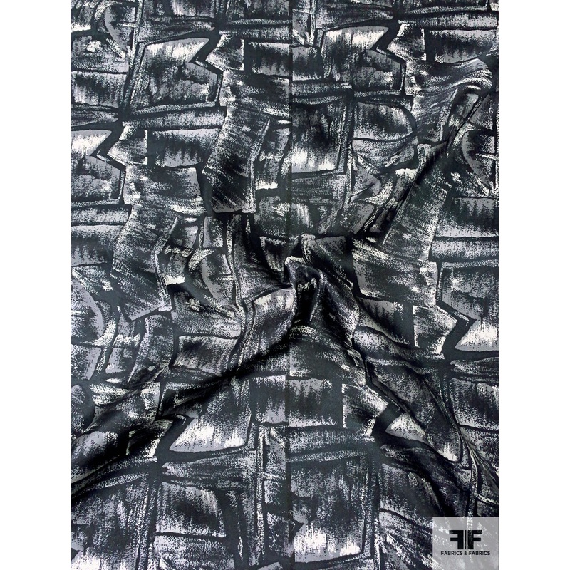 Graphic Shapes Printed Vintage Fine Silk Twill – Black / Grey / Off-White Fabric by the Yard