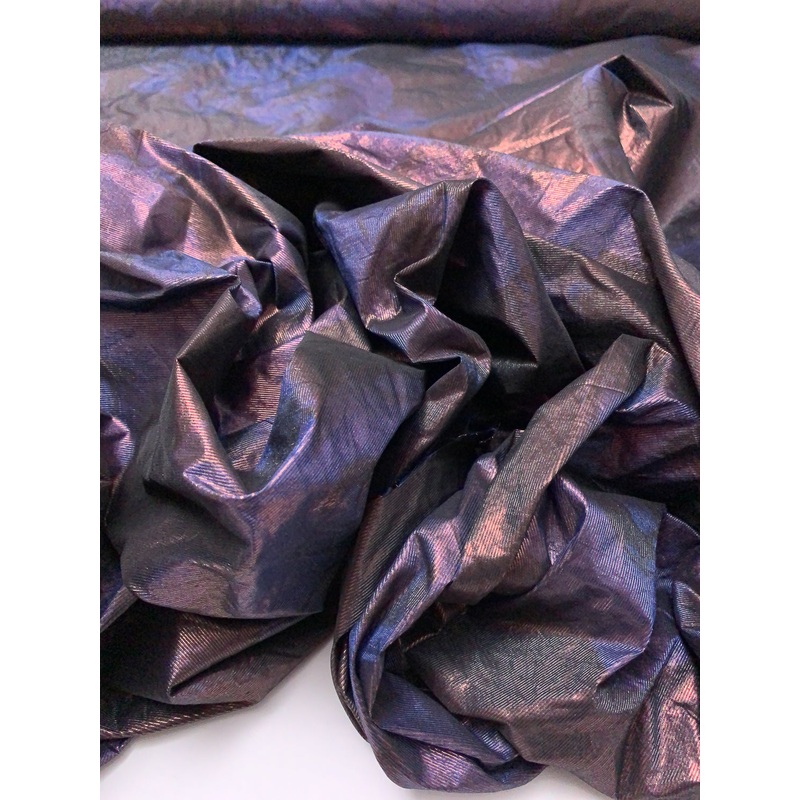 Italian Floral Printed Taffeta Lam with Vertical Stretch – Purple / Eggplant / Rose Gold Fabric by the Yard