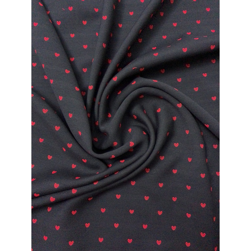 Italian Hearts Design Stretch Jacquard Suiting – Black / Red Fabric by the Yard