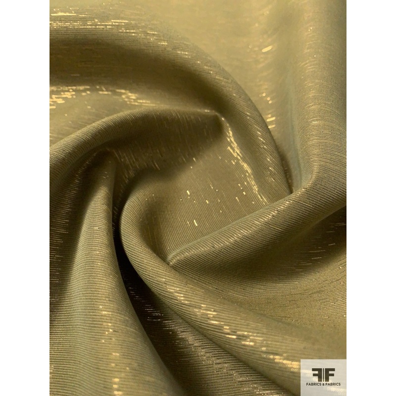 Italian Semi-Sheer Viscose Blend Lam – Olive Green / Gold Fabric by the Yard